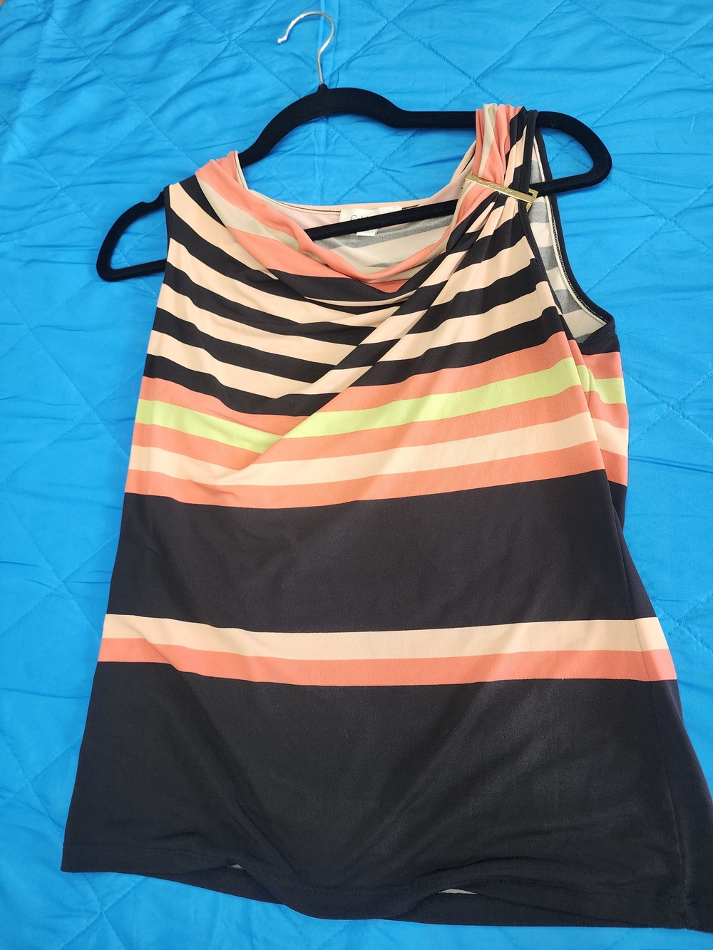 Calvin Klein Black, Peach & Cream Striped Sleeveless Top